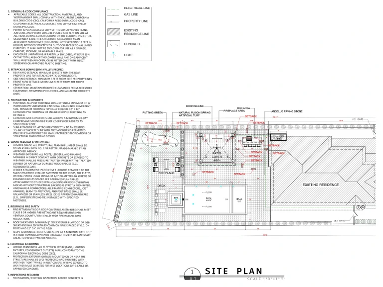 Pool and patio site plan drawing sheet