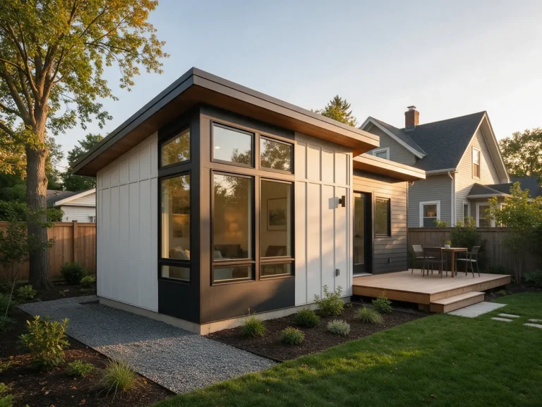 Modern backyard accessory dwelling unit beside a house