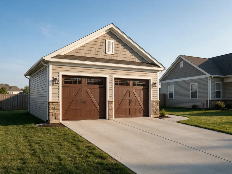 Detached two-car garage with carriage-style doors